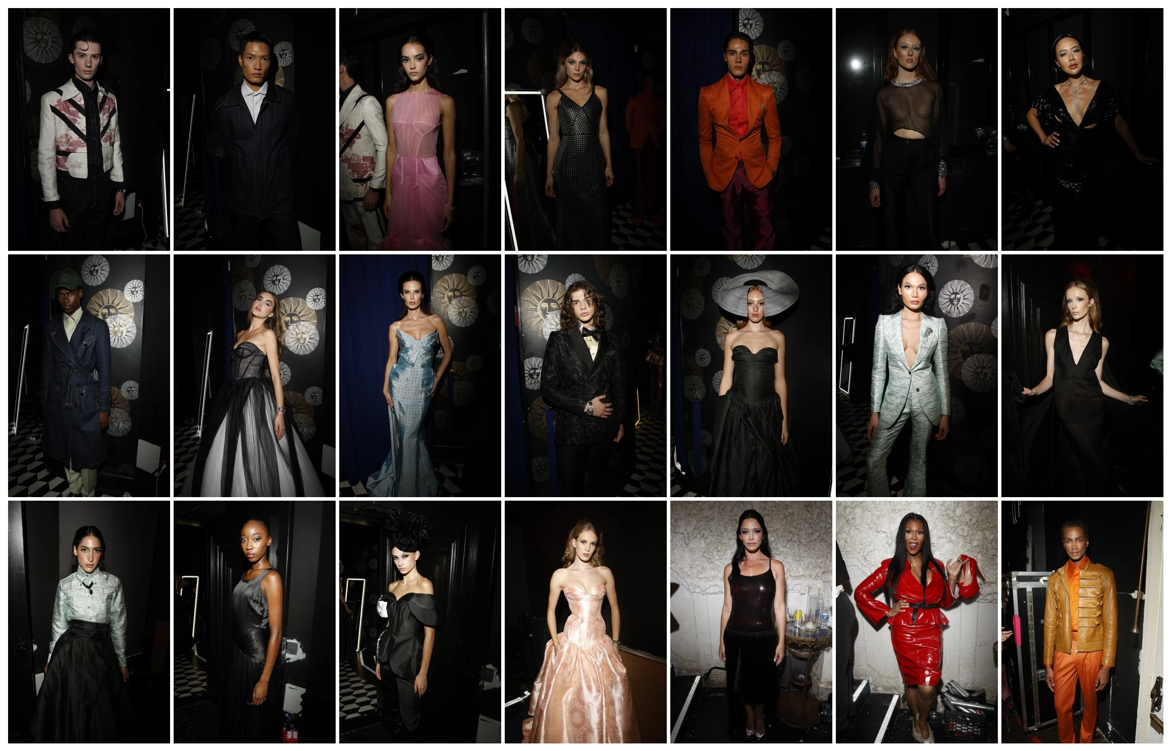 Twenty-one looks from the Malan Brenton show, photographed backstage, in seven columns and three rows