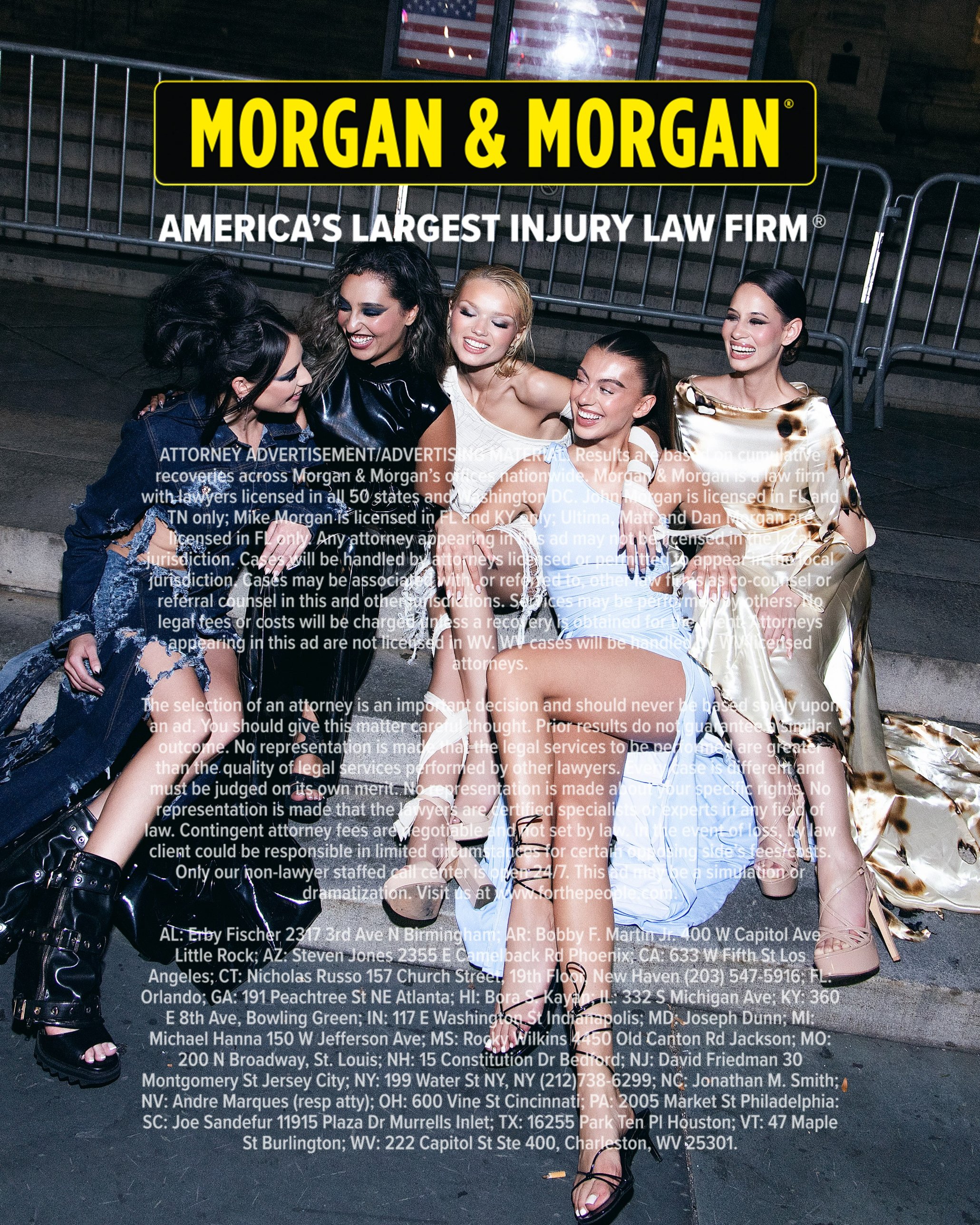 Morgan & Morgan campaign cover with the five models and the original advertising text
